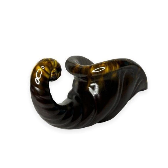 Vintage Brown Ceramic Cornucopia Horn of Plenty Drip Glaze Planter Thanksgiving - Picture 4 of 8
